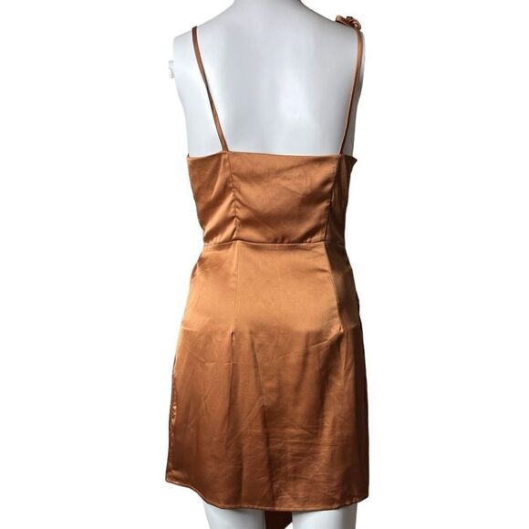 SHEIN Silky Asymmetrical Mini Dress Golden Brown Size XS - Picture 3 of 3